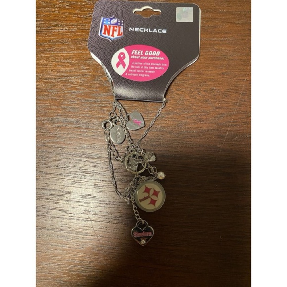 Pittsburgh Steelers Necklace, Earrings & Cancer Awareness Pin - Picture 4 of 4